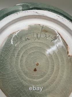 Vintage RARE Jan Wax Studio Pottery Frog On The Lid Celadon Crackle-Glazed Jar