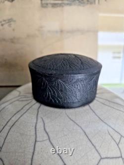 Vintage Rae Mackey Signed Studio Pottery Raku Jar Vase with Carved Lid 9 x 10