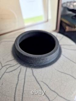 Vintage Rae Mackey Signed Studio Pottery Raku Jar Vase with Carved Lid 9 x 10