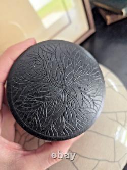 Vintage Rae Mackey Signed Studio Pottery Raku Jar Vase with Carved Lid 9 x 10