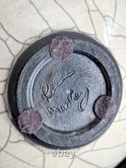 Vintage Rae Mackey Signed Studio Pottery Raku Jar Vase with Carved Lid 9 x 10