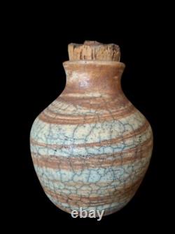 Vintage Raku Crackle Signed Hanson Boho Original Studio Pottery Stoneware