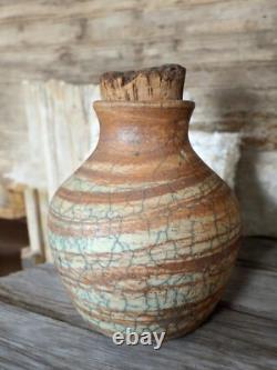 Vintage Raku Crackle Signed Hanson Boho Original Studio Pottery Stoneware