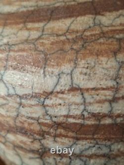 Vintage Raku Crackle Signed Hanson Boho Original Studio Pottery Stoneware