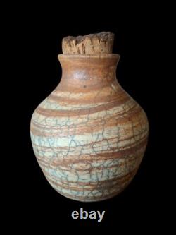 Vintage Raku Crackle Signed Hanson Boho Original Studio Pottery Stoneware