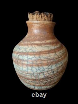 Vintage Raku Crackle Signed Hanson Boho Original Studio Pottery Stoneware