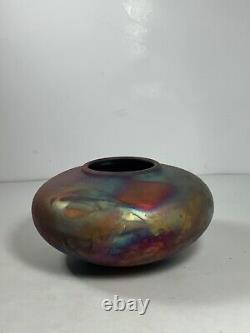 Vintage Raku Fired Postmodern Stoneware Signed Vessel 6 in