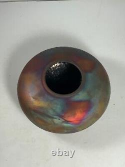 Vintage Raku Fired Postmodern Stoneware Signed Vessel 6 in
