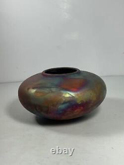 Vintage Raku Fired Postmodern Stoneware Signed Vessel 6 in