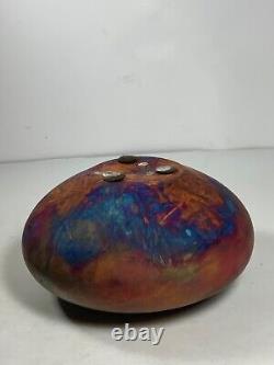 Vintage Raku Fired Postmodern Stoneware Signed Vessel 6 in
