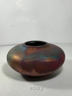 Vintage Raku Fired Postmodern Stoneware Signed Vessel 6 in