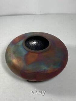 Vintage Raku Fired Postmodern Stoneware Signed Vessel 6 in