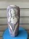Vintage Raku Purple White Flower Crackle Tall Studio Art Pottery Vase 12