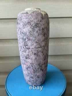 Vintage Raku Purple White Flower Crackle Tall Studio Art Pottery Vase 12