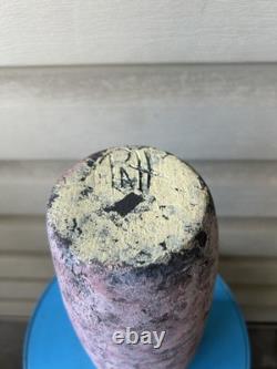 Vintage Raku Purple White Flower Crackle Tall Studio Art Pottery Vase 12