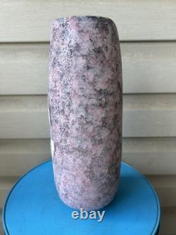 Vintage Raku Purple White Flower Crackle Tall Studio Art Pottery Vase 12