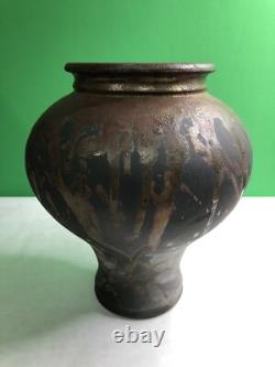 Vintage Raku Studio Art Pottery Vase Iridescent Metallic Glaze Signed 1991 Odell