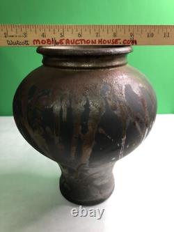 Vintage Raku Studio Art Pottery Vase Iridescent Metallic Glaze Signed 1991 Odell