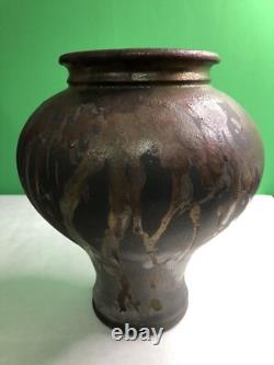 Vintage Raku Studio Art Pottery Vase Iridescent Metallic Glaze Signed 1991 Odell