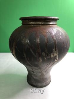 Vintage Raku Studio Art Pottery Vase Iridescent Metallic Glaze Signed 1991 Odell