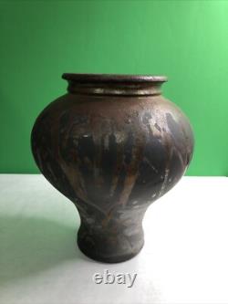 Vintage Raku Studio Art Pottery Vase Iridescent Metallic Glaze Signed 1991 Odell