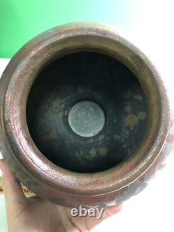 Vintage Raku Studio Art Pottery Vase Iridescent Metallic Glaze Signed 1991 Odell