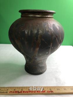 Vintage Raku Studio Art Pottery Vase Iridescent Metallic Glaze Signed 1991 Odell