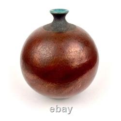 Vintage Raku Weed Vases Copper Glaze Turquoise Accent