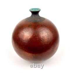Vintage Raku Weed Vases Copper Glaze Turquoise Accent