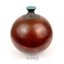 Vintage Raku Weed Vases Copper Glaze Turquoise Accent