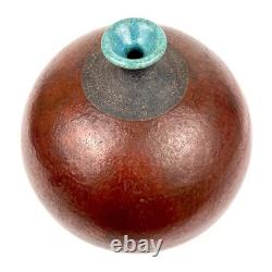 Vintage Raku Weed Vases Copper Glaze Turquoise Accent