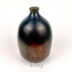Vintage Raku Weed Vases Copper Glaze Turquoise Accent