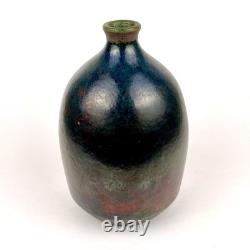 Vintage Raku Weed Vases Copper Glaze Turquoise Accent
