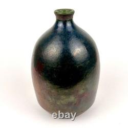 Vintage Raku Weed Vases Copper Glaze Turquoise Accent