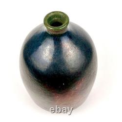 Vintage Raku Weed Vases Copper Glaze Turquoise Accent
