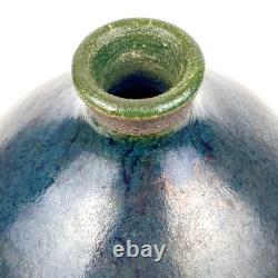Vintage Raku Weed Vases Copper Glaze Turquoise Accent