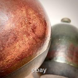 Vintage Raku Weed Vases Copper Glaze Turquoise Accent
