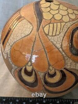 Vintage Randy Brodnax Art Studio Pottery Vase with Birds & a Fish