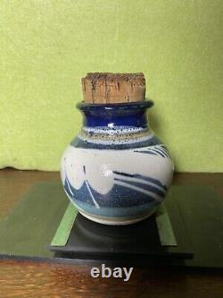 Vintage Rare John Schulps Studio Art Pottery Vase Blue And White Signed