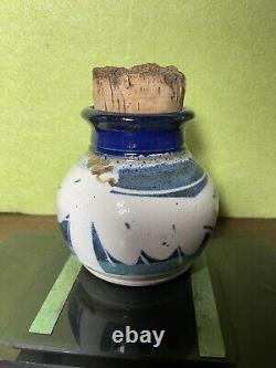 Vintage Rare John Schulps Studio Art Pottery Vase Blue And White Signed