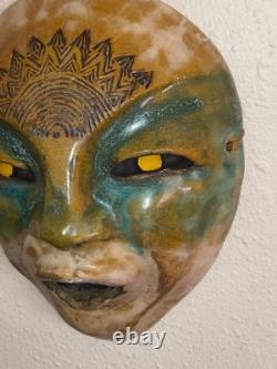 Vintage Rare Mask Drip Glaze 10 Inches Long Studio Art Pottery 1930s-40s