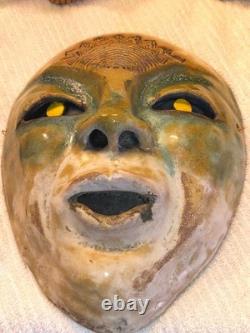 Vintage Rare Mask Drip Glaze 10 Inches Long Studio Art Pottery 1930s-40s