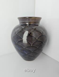 Vintage Rare Tracy Dotson NC Studio Pottery Ombre Fish Scale Vase 8 x 7