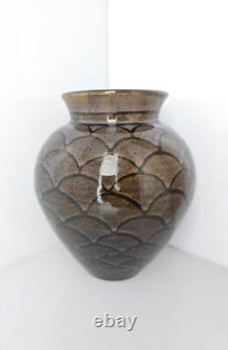 Vintage Rare Tracy Dotson NC Studio Pottery Ombre Fish Scale Vase 8 x 7