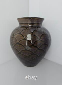 Vintage Rare Tracy Dotson NC Studio Pottery Ombre Fish Scale Vase 8 x 7