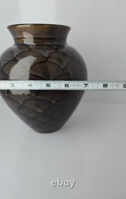 Vintage Rare Tracy Dotson NC Studio Pottery Ombre Fish Scale Vase 8 x 7