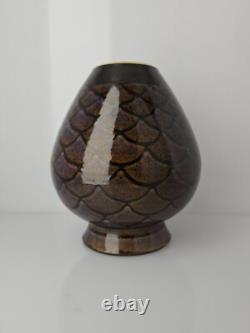 Vintage Rare Tracy Dotson NC Studio Pottery Ombre Fish Scale Vase 8 x 7