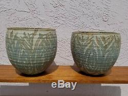 Vintage Rarely Seen Pair Jt Abernathy Studio Art Pottery Flower Pots MCM