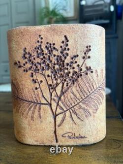 Vintage Raymonde Leduc Vase Signed Herbier Botanical Studio Pottery France
