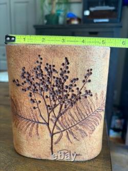 Vintage Raymonde Leduc Vase Signed Herbier Botanical Studio Pottery France
